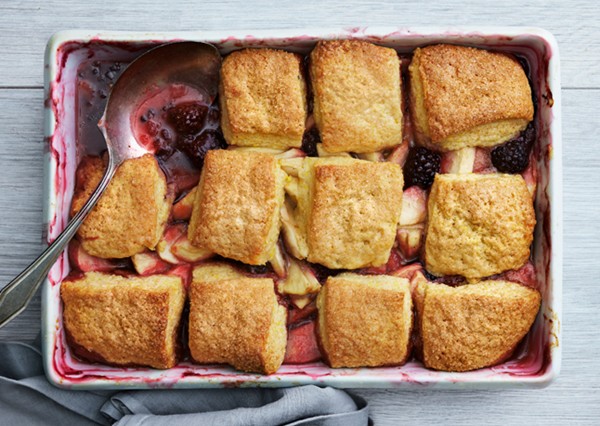 Apple and blackberry polenta cobbler