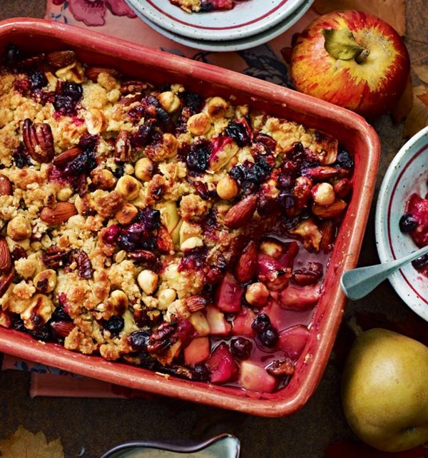 Apple and blueberry jumblenut crumble