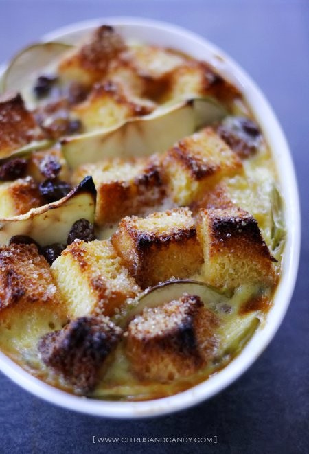 Apple and brioche bread and butter pudding