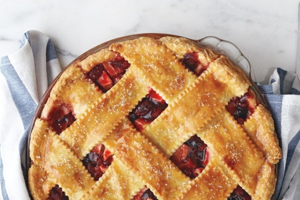 Apple and cranberry lattice pie