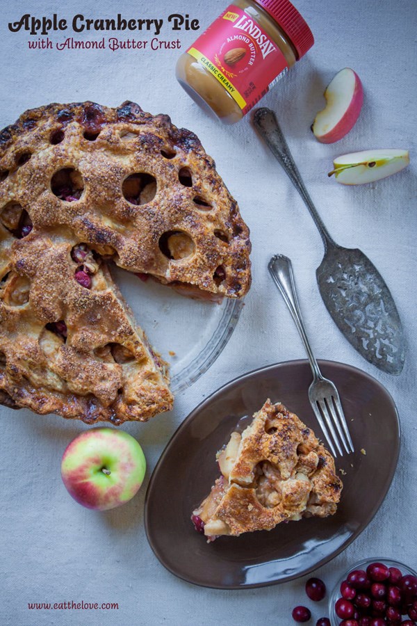 Apple and cranberry pie with almond butter crust
