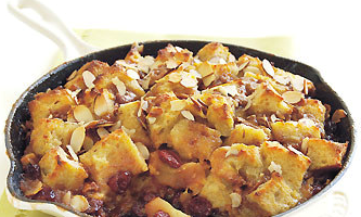 Apple and dried cherry custard bread pudding