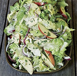 Apple and escarole salad with blue cheese and hazelnuts