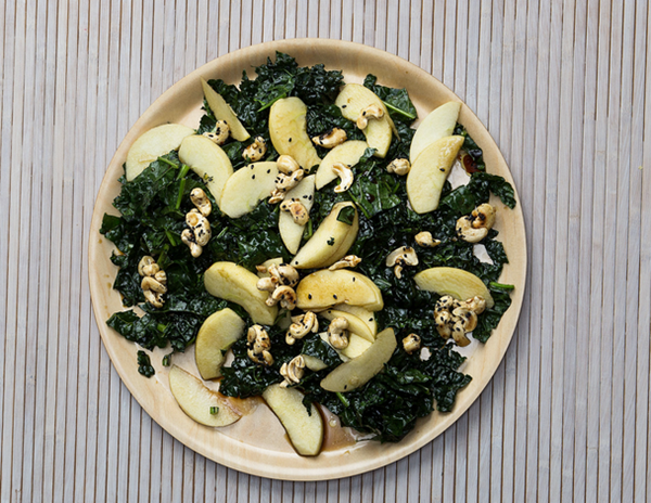 Apple and kale salad with black-sesame maple cashews