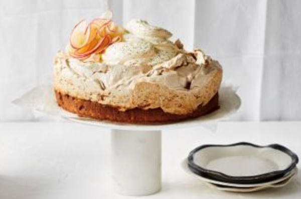 Apple and lemon myrtle meringue cake