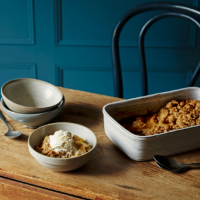 Apple and pear caramel crumble