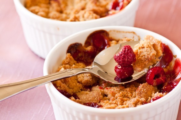 Apple and raspberry crumbles