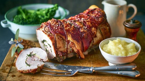 Apple and sage porchetta with apple sauce