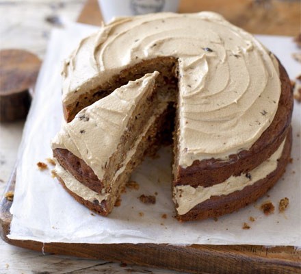 Apple and walnut cake with treacle icing