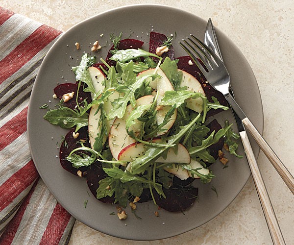 Apple, beet and walnut salad with lemon-miso vinaigrette