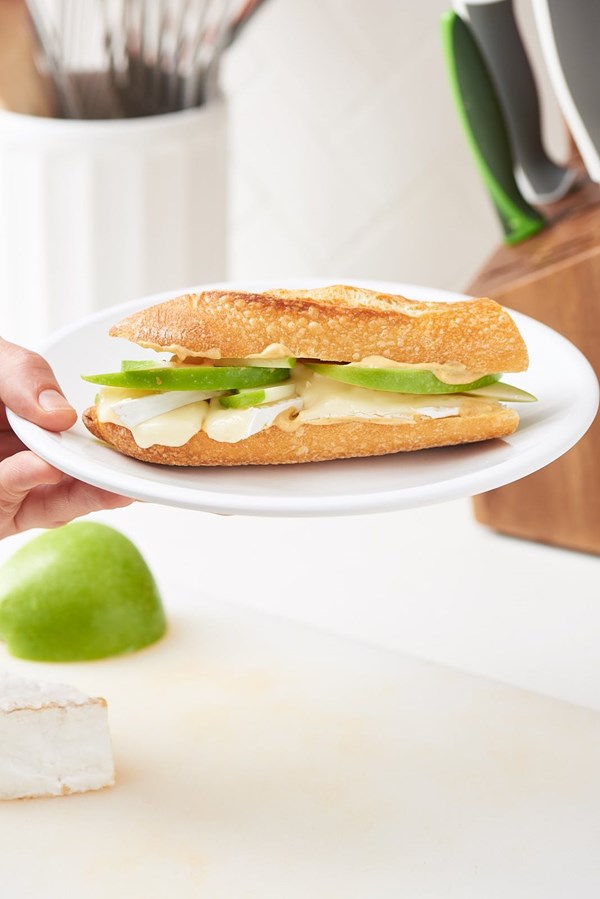 Apple, Brie, and Dijon baguette sandwich