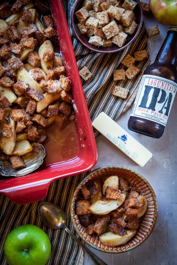 Apple brown betty with IPA beer