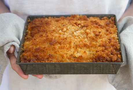 Apple brown betty with sorghum zabaglione