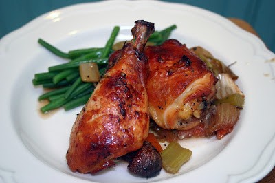 Apple butter chicken thighs with cocoa nibs