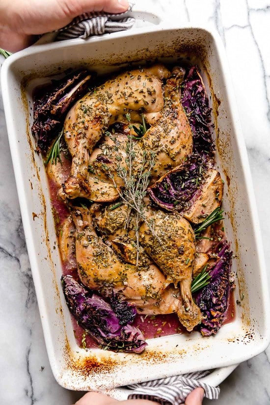 Apple cider baked chicken and cabbage