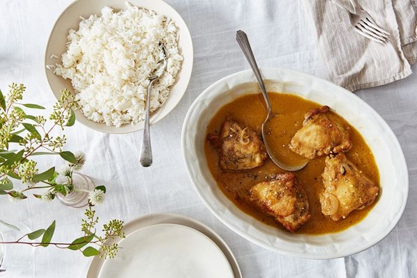 Apple cider braised chicken