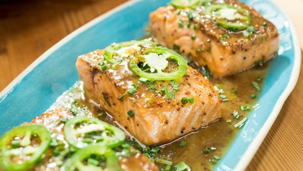 Apple cider-glazed salmon
