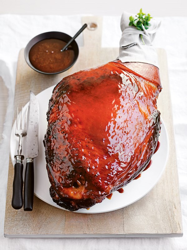 Apple cider, mustard and sage glazed ham
