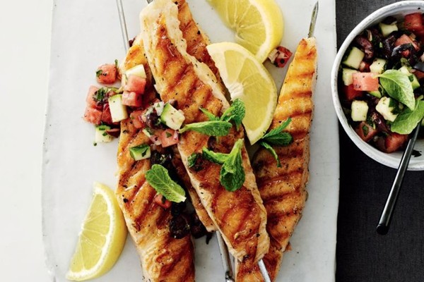 Apple cider vinegar salmon with watermelon salsa