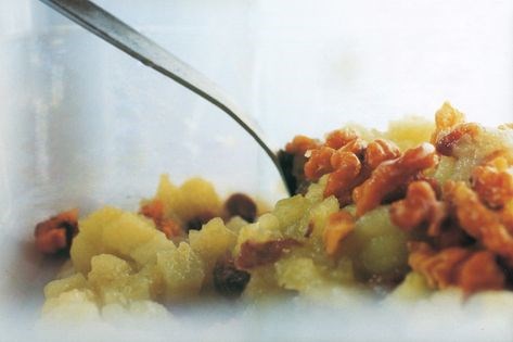 Apple compote with cinnamon custard and cinnamon biscuits