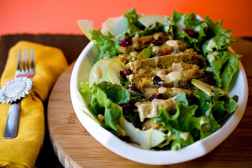 Apple cranberry salad with country-fried seitan
