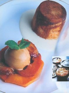 Apple crumble soufflé and apple crumble sorbet