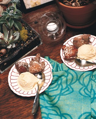 Apple fritters with bourbon ice cream