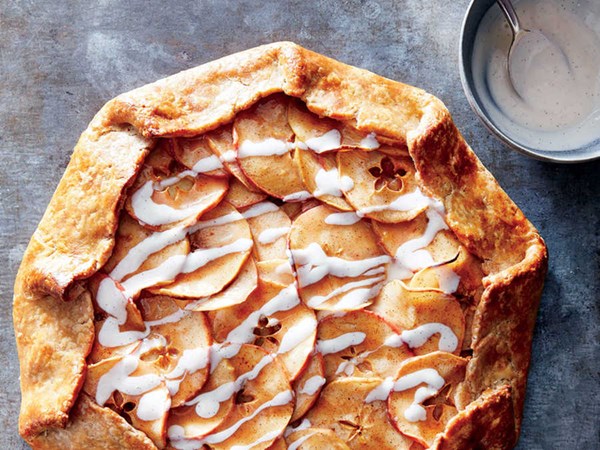 Apple galette with vanilla yogurt drizzle