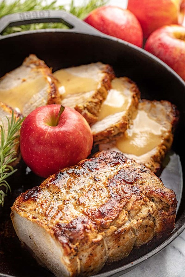 Apple-glazed roasted pork loin