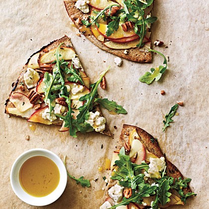 Apple, goat cheese, and pecan pizza