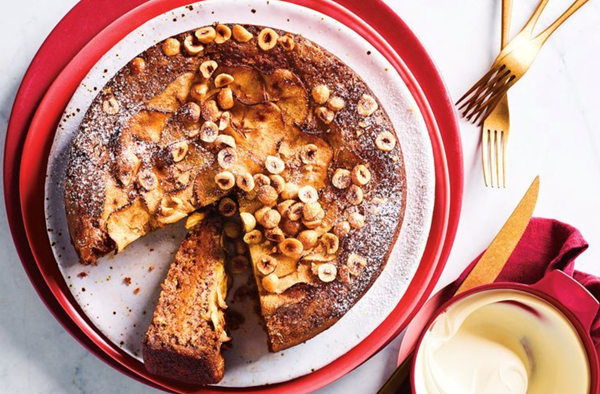 Apple hazelnut cake with caramel custard