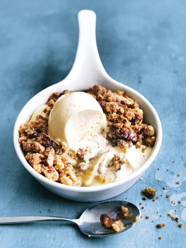 Apple, honey, pecan and ginger crumbles