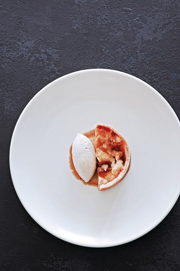 Apple maple pie, vanilla bean ice cream, almond maple caramel