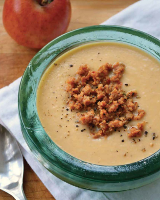 Apple-parsnip cream with chorizo sausage (soup) [Liana Robberecht]
