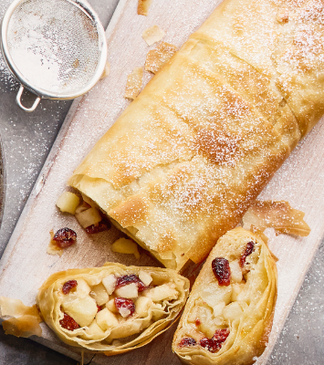Apple, pear and cranberry strudel
