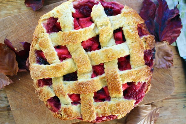 Apple, Pernod and blackberry pie with cream cheese shortcrust pastry