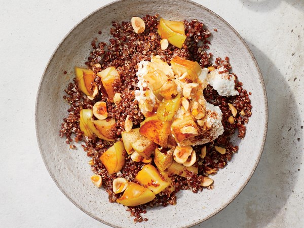 Apple quinoa bowl with cinnamon ricotta