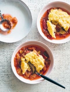 Apple, rhubarb and strawberry cobbler