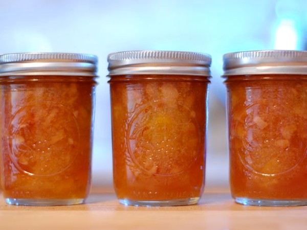Apple rhubarb conserve with almonds and apricots