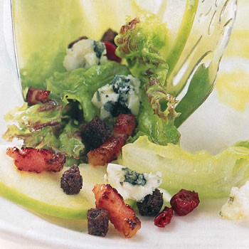Apple, Roquefort, and red leaf lettuce with pumpernickel croutons