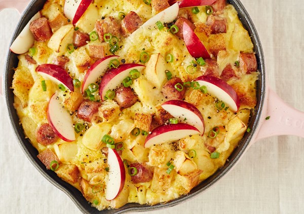 Apple, sausage, and smoked cheddar breakfast casserole