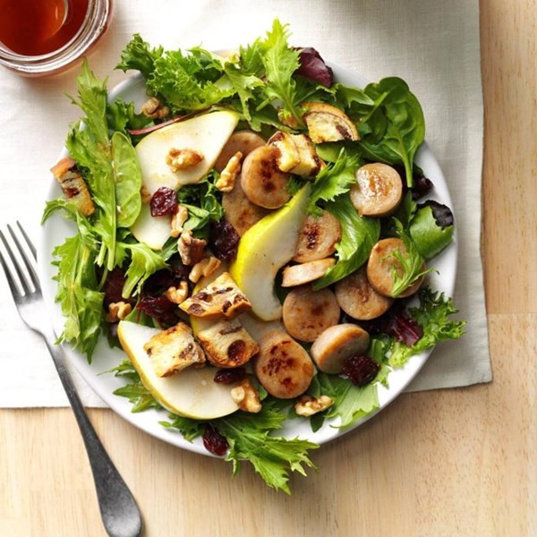 Apple sausage salad with cinnamon vinaigrette