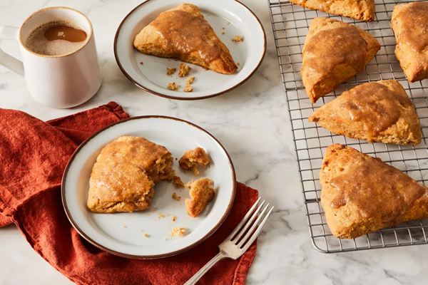 Apple scones with brown butter-maple drizzle