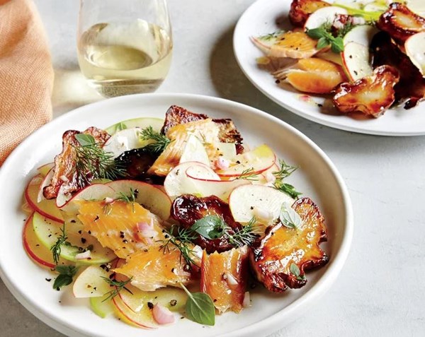 Apple-sunchoke salad with smoked trout and cider vinaigrette