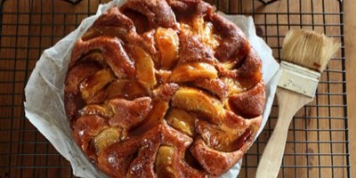 Apple tea cake with caramelised verjuice syrup