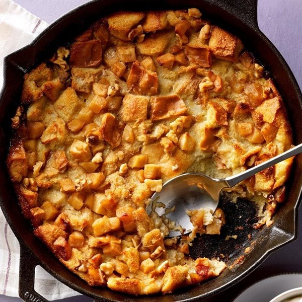 Apple walnut bread pudding