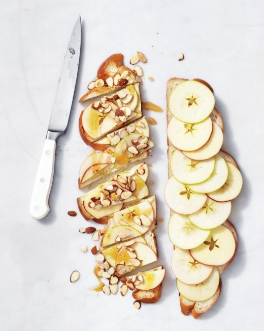 Apples, honey, and almonds on challah