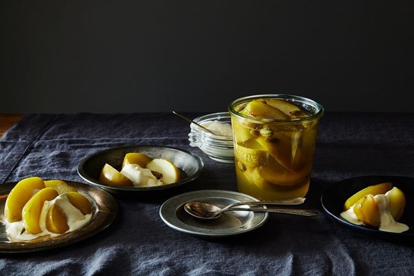 Apples in cardamom-lime syrup