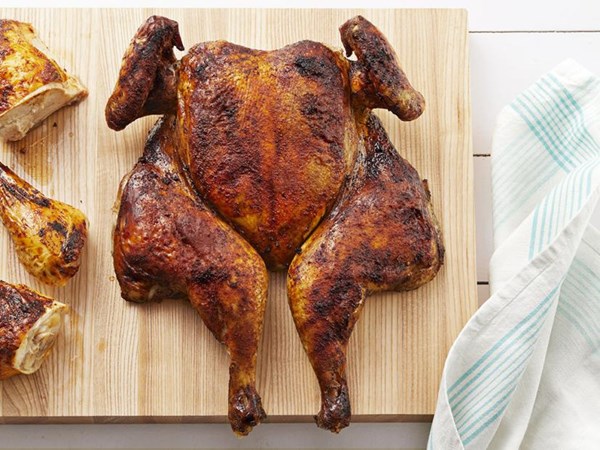 Applewood-smoked spatchcocked chicken 