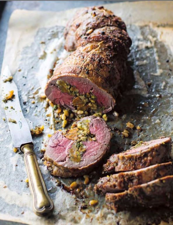 Apricot & nut-stuffed leg of lamb